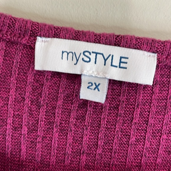 My Style Grape Purple BoatNeck Top Ribbed Button Shoulder Tab Sleeves Plus 2X - Picture 6 of 12